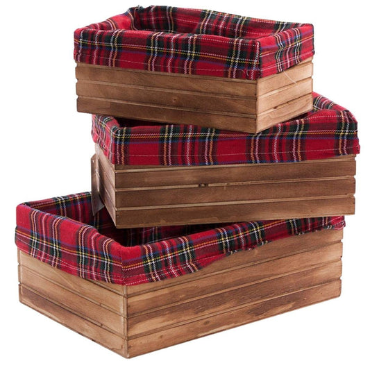 Cassetta in abete brunito con fodera 32X23H12 in set di 3