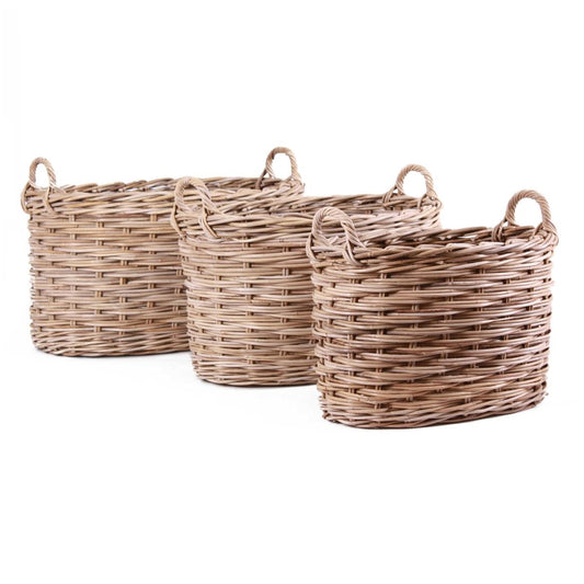 Cesto ovale in giunco grigio 74X52H38 in set di 3