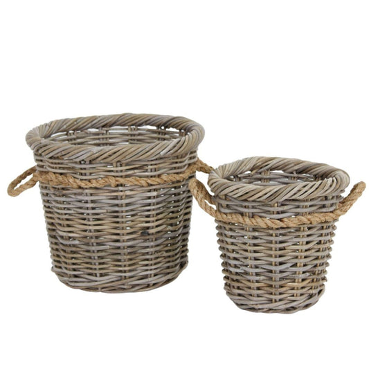 Cesta in giunco grigio Ø40H35 in set di 2