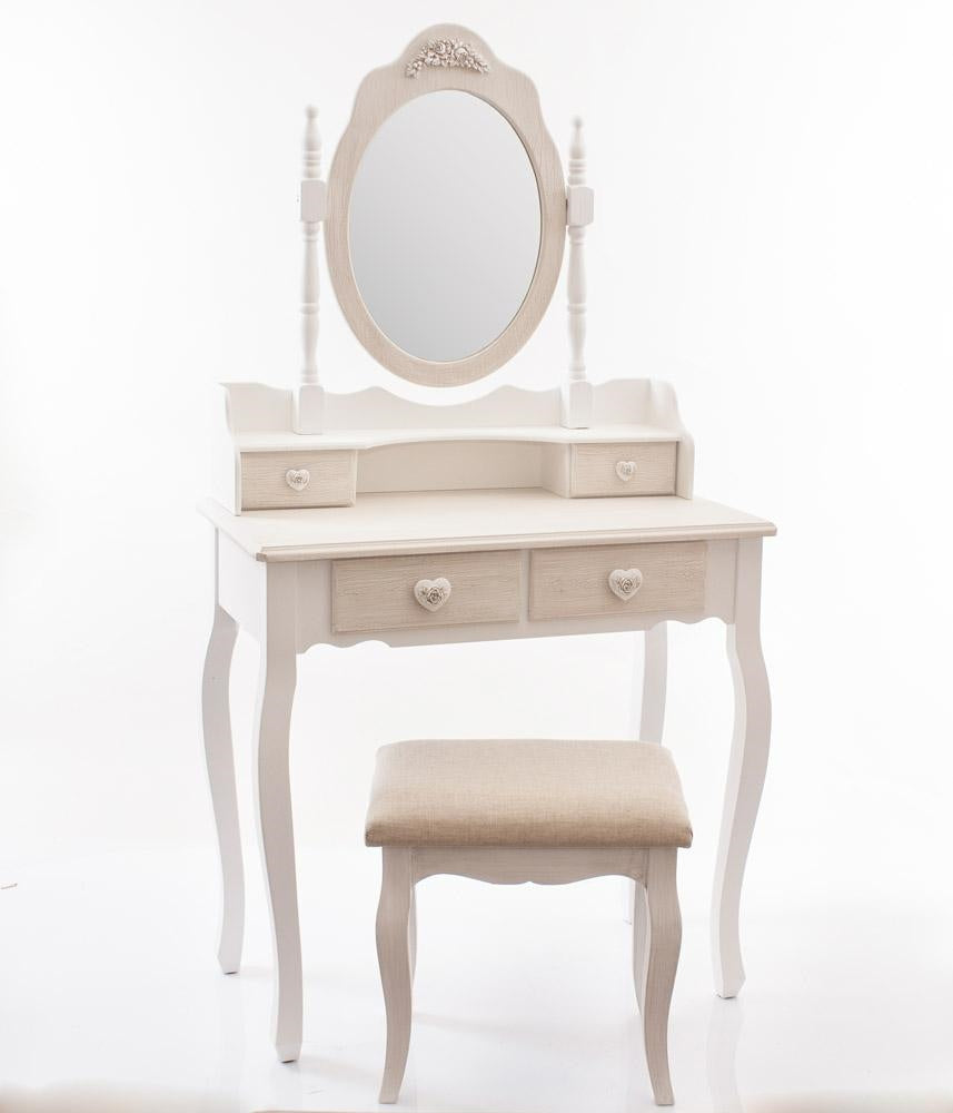 Toeletta con specchio e pouf 75X40H142