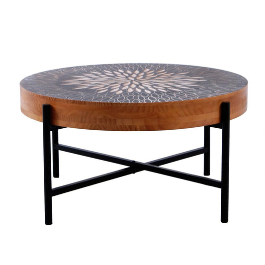 Tavolino da caffè in legno e metallo "Bangkok"Ø80H52