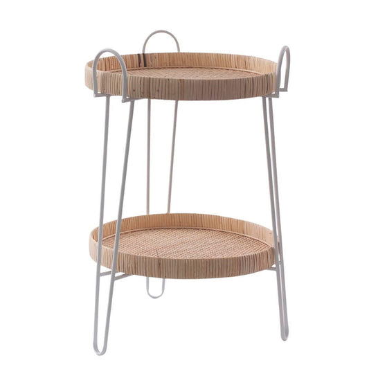 Tavolo da caffè in metallo bianco e rattan Ø42H60