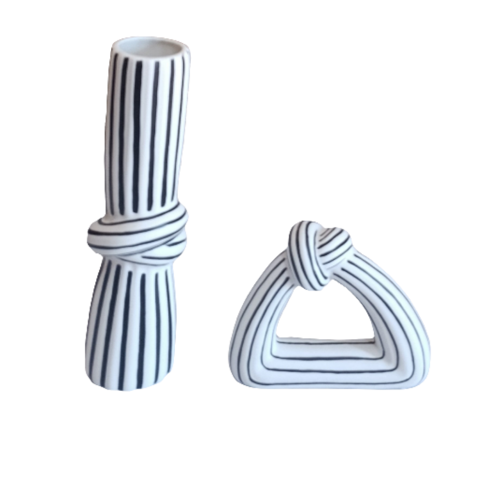 Set di vaso e soprammobile a righe ,moderno.