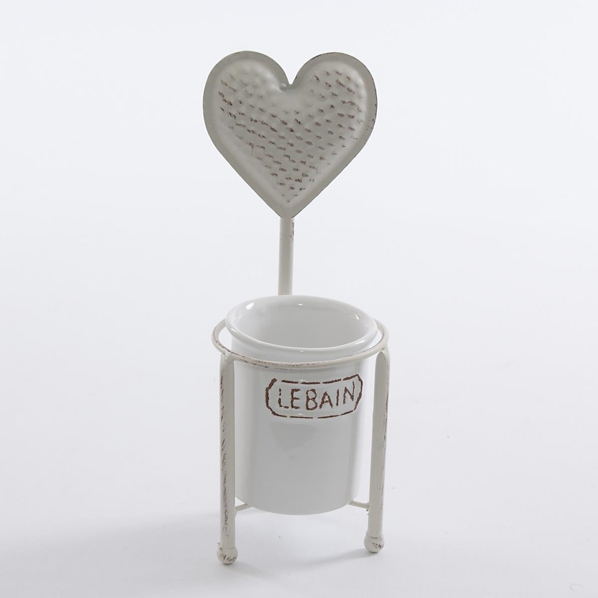 PORTASPAZZOLINO METALLO E CERAMICA BIANCO ANTICATO "LE BAIN" 9X10H27