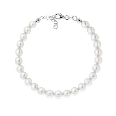 Bracciale Filo Perla Bianca mm 6 in Vetro perlato con filo e chiusura in ARGENTO 925 Galvanica Rodio - Milano 7 Arte e Design