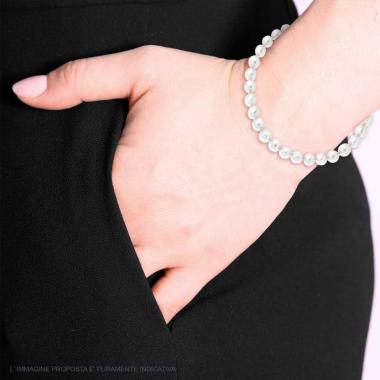 Bracciale Filo Perla Bianca mm 6 in Vetro perlato con filo e chiusura in ARGENTO 925 Galvanica Rodio - Milano 7 Arte e Design