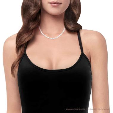 Collana Filo Perla Bianca mm 4 in vetro perlato con pallina Crystal Bianco con filo e chiusura in ARGENTO 925 Galvanica Rodio