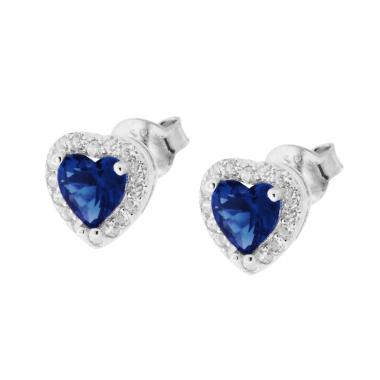 Orecchini Cuore con Zirconi Blu Zaffiro contornati con Zirconi Bianchi in ARGENTO 925 Galvanica Rodio - Milano 7 Arte e Design