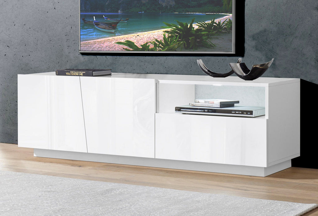 Porta tv VEGA 150 cm  2 ante battenti + 1 cassetto bianco laccato lucido - Milano 7 Arte e Design