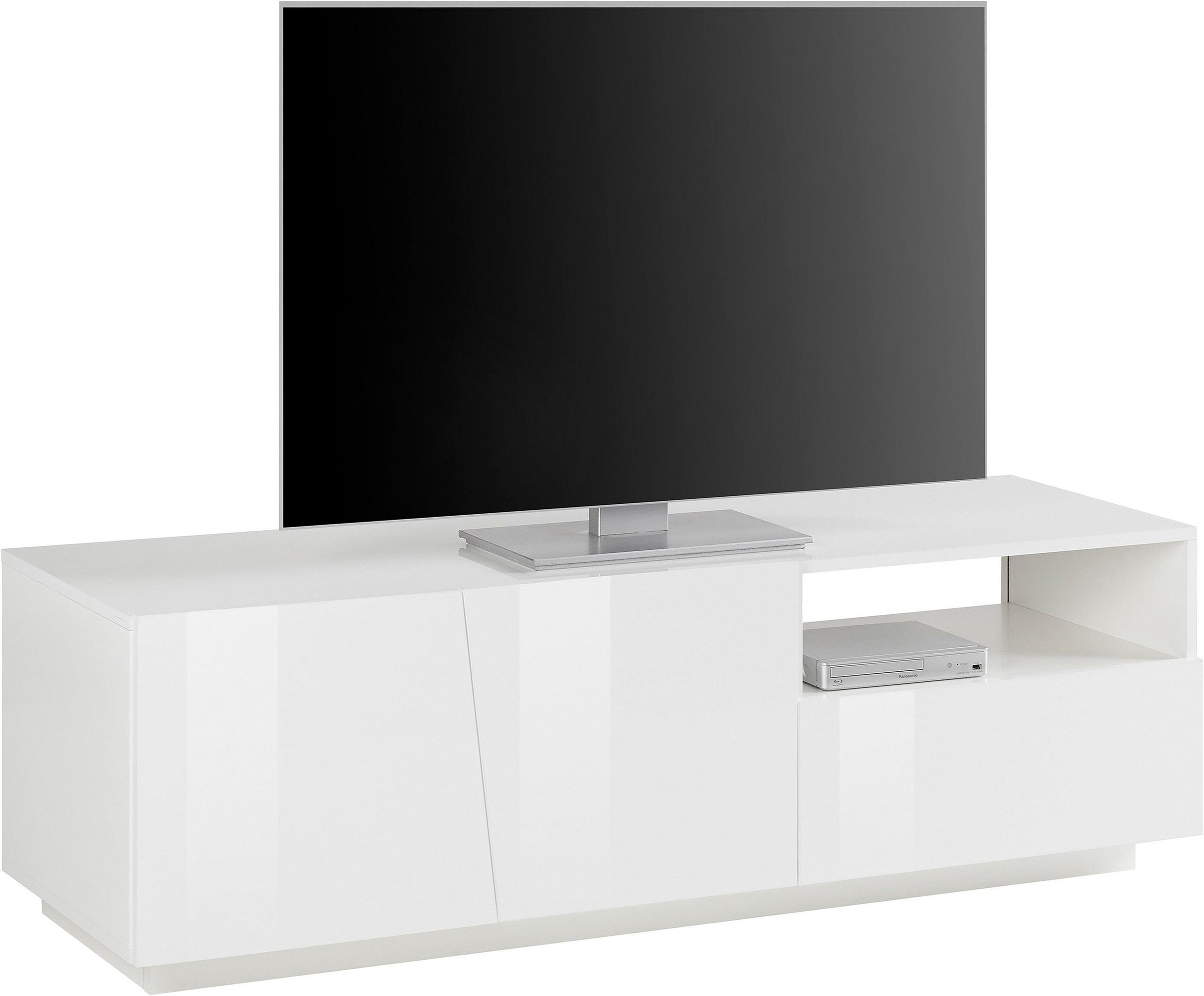 Porta tv VEGA 150 cm  2 ante battenti + 1 cassetto bianco laccato lucido - Milano 7 Arte e Design