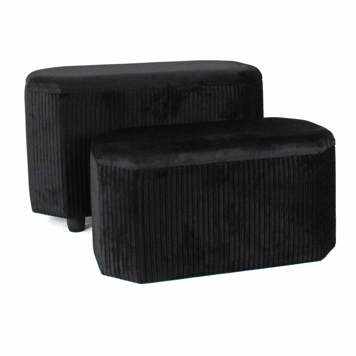 Pouf contenitore in velluto nero 71X36H45/40 in set di 2