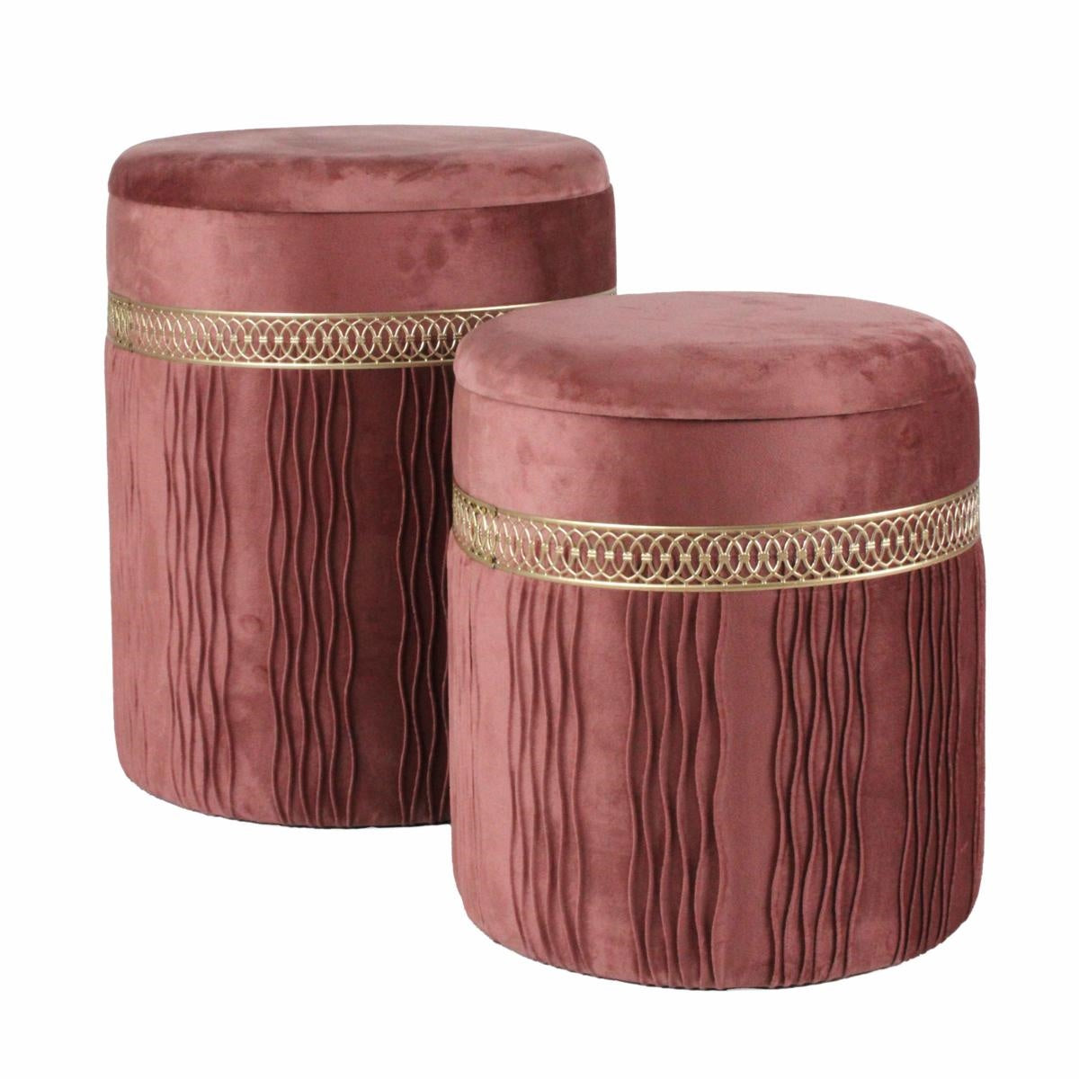 Pouf contenitore in velluto rosa Ø39H49 in set di 2