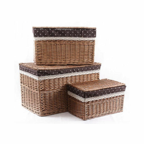 Baule in vimini bollito foderato 75X45H45 in set di 3