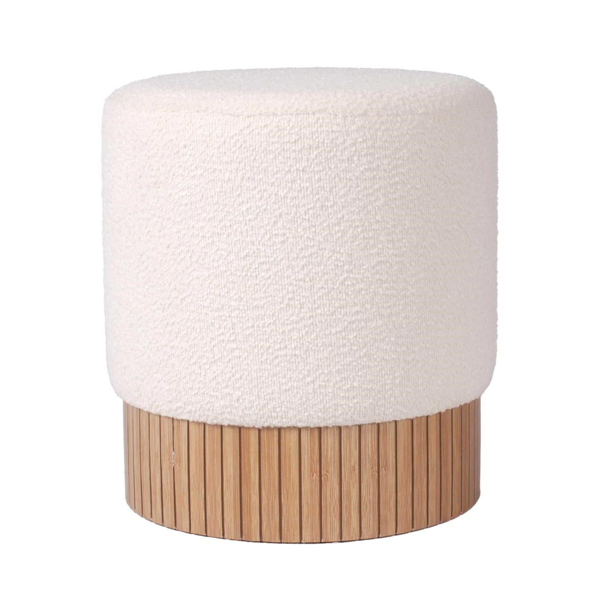 Pouf in tessuto effetto bouclé crema Ø42H45