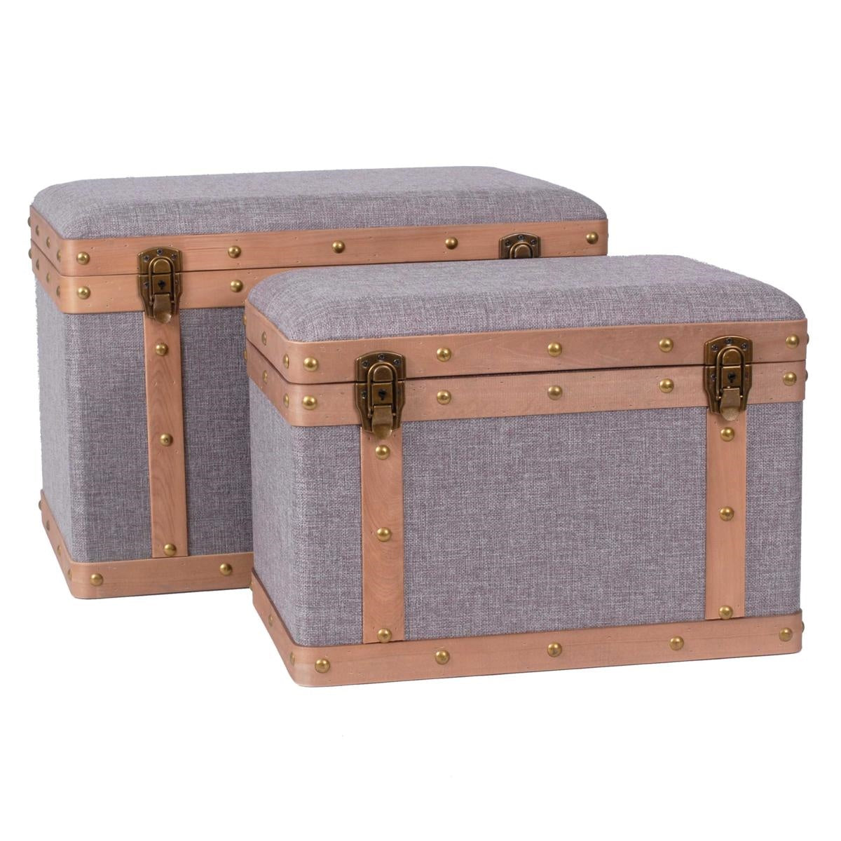 Baule pouf in tessuto grigio 59X39H41 in set di 2