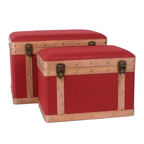 Baule pouf in tessuto rosso 59X39H41 in set di 2
