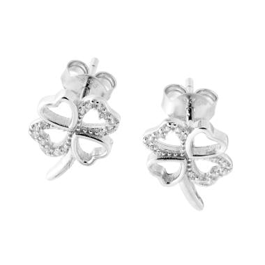 Orecchini a forma di Quadrifoglio con Zirconi Bianchi in ARGENTO 925 Galvanica Rodio - Milano 7 Arte e Design