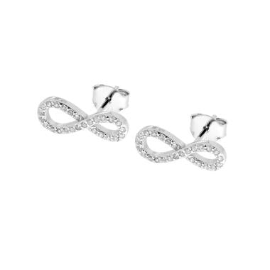 Orecchini a forma di Infinito con Zirconi Bianchi in ARGENTO 925 Galvanica Rodio - Milano 7 Arte e Design
