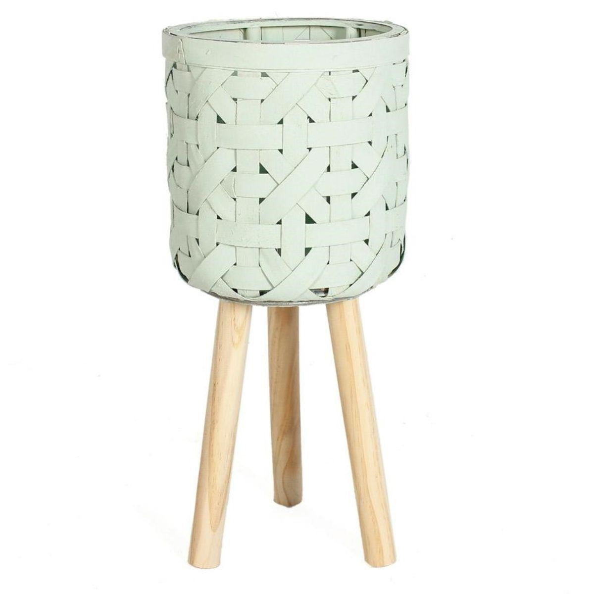 Vaso bianco con piedini in legno Ø21H48