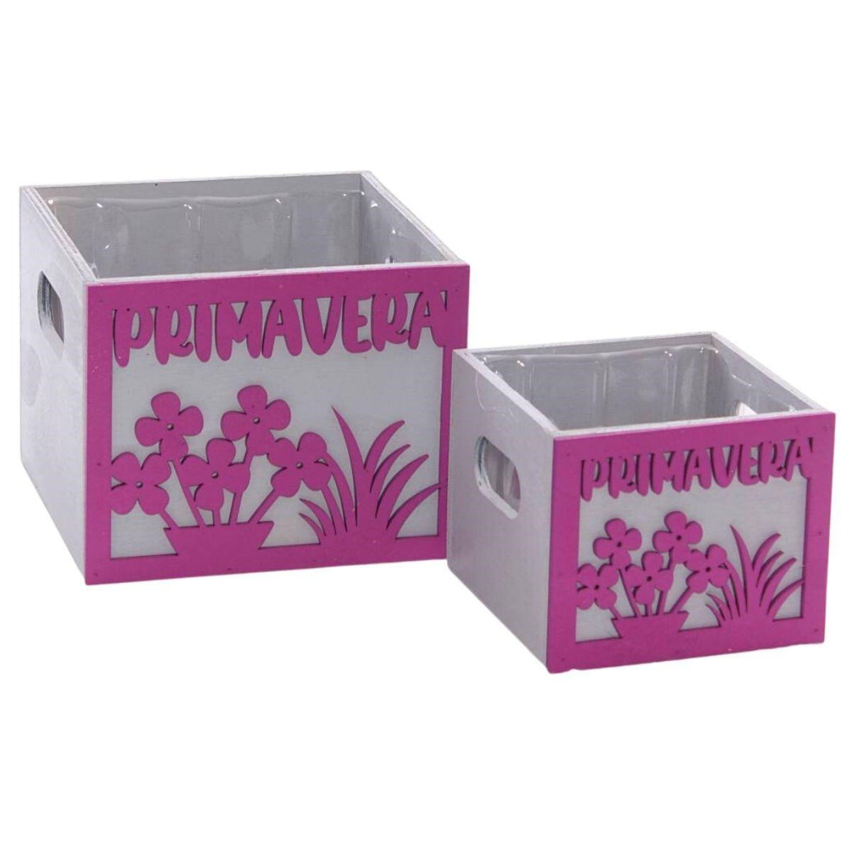 Portavaso fucsia  in legno "Primavera" 15x15H12 in set di 2