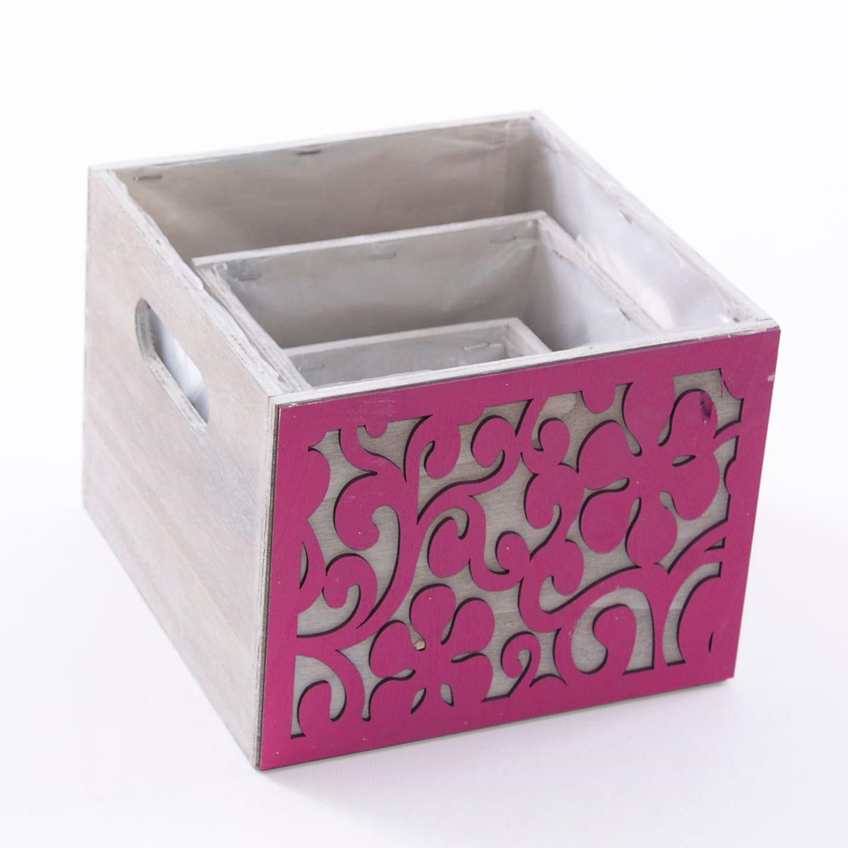 Portavasio fucsia in legno in set di 3 19x19H15