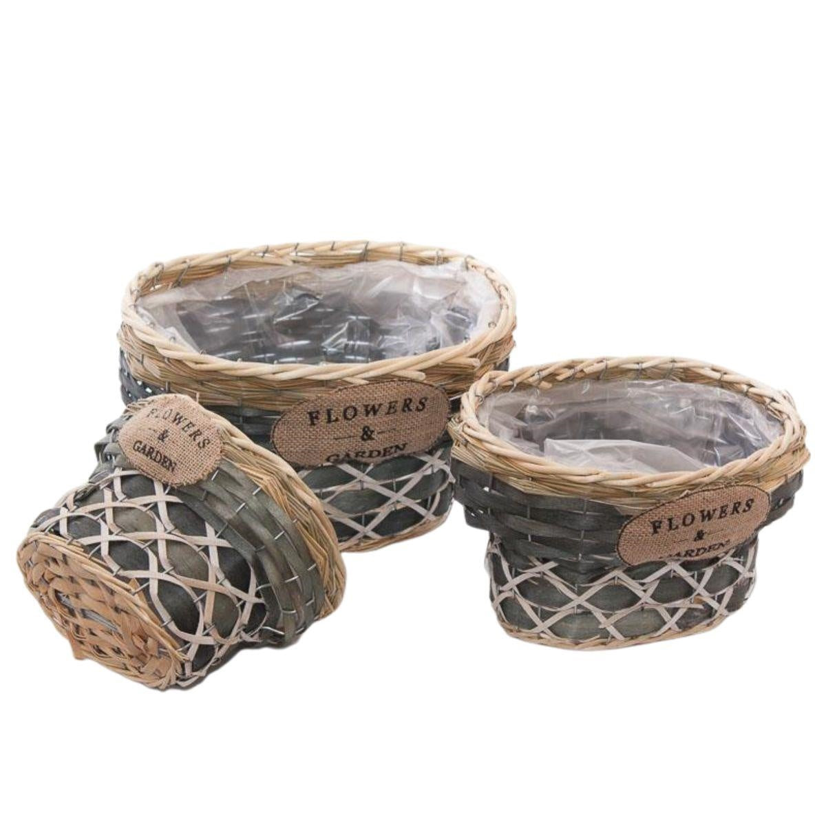 Portavaso ovale in vimini in set di 3