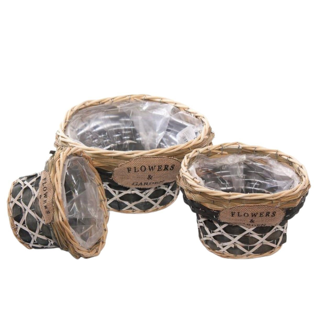 Portavaso rotondo in vimini in set di 3