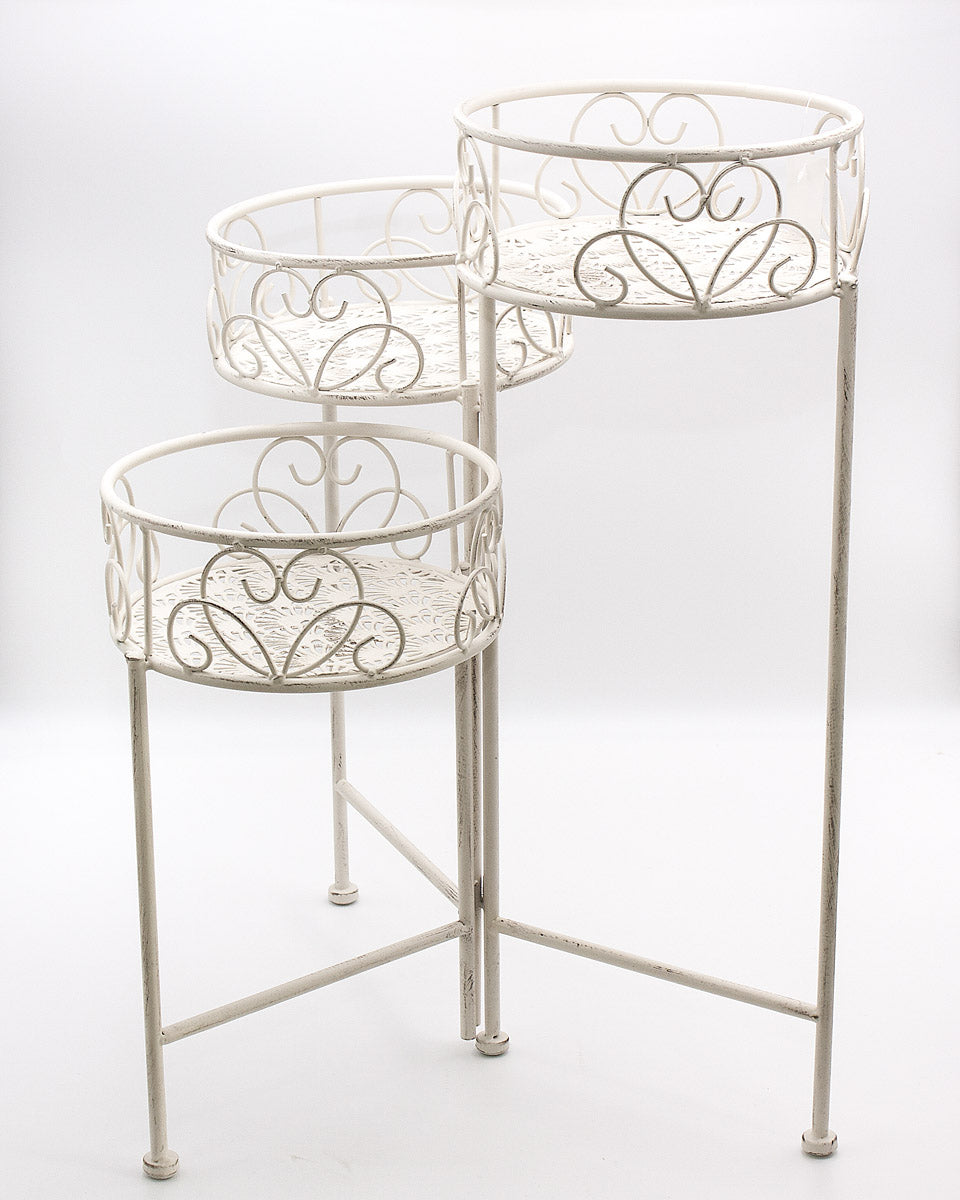 PIANTANA METALLO BIANCO ANTICATO 3 PIANI 23X23H62