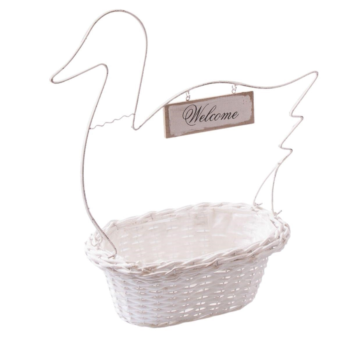 Portavaso in vimini con decorazione in metallo 39x26H58