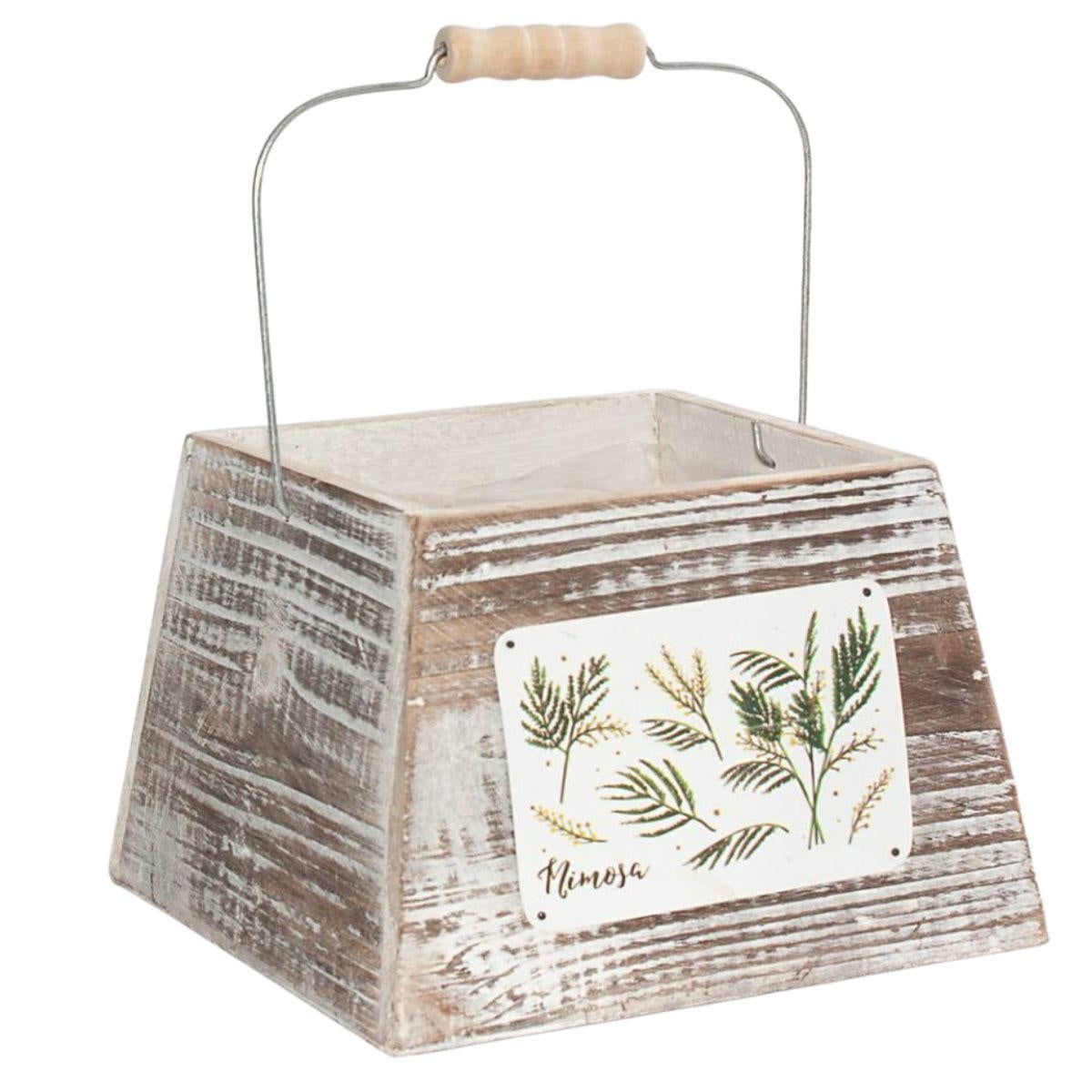 Vaschetta in legno di abete con manico "Mimosa" 20X20H14