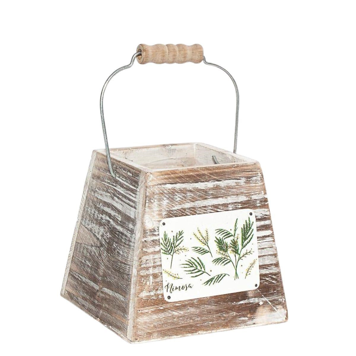 Vaschetta in legno di abete con manico "Mimosa" 13X13H12