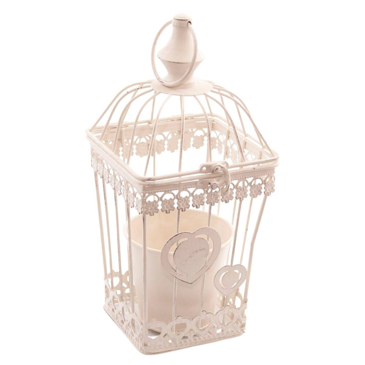 Portavaso a gabbietta in metallo bianco 14X14H32