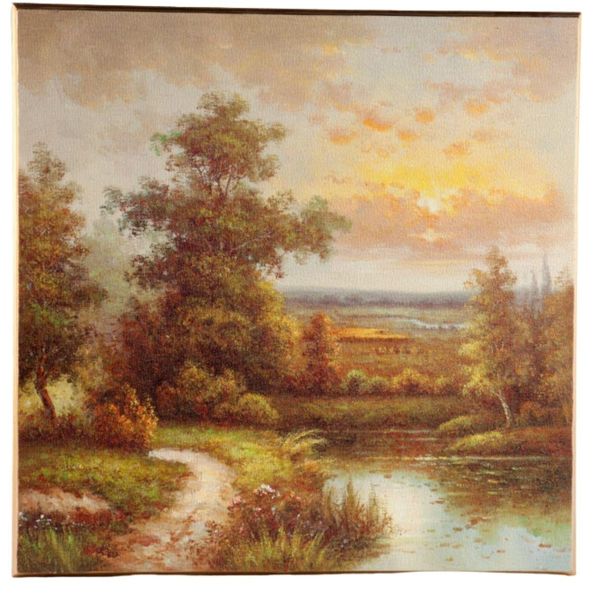 PANNELL.PAESAGG.C/ALB   CM70X70  LEGNO:M.D.F. -MADE IN CHINA-