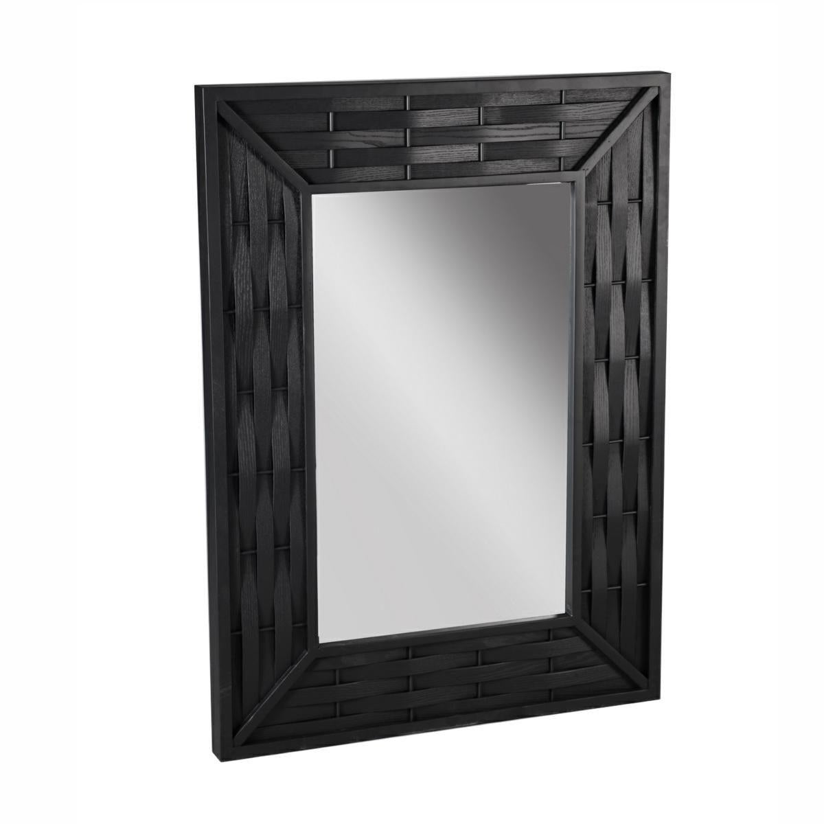 Specchio nero in legno di abete intrecciato "Macao" 84X115 - Milano 7 Arte e Design