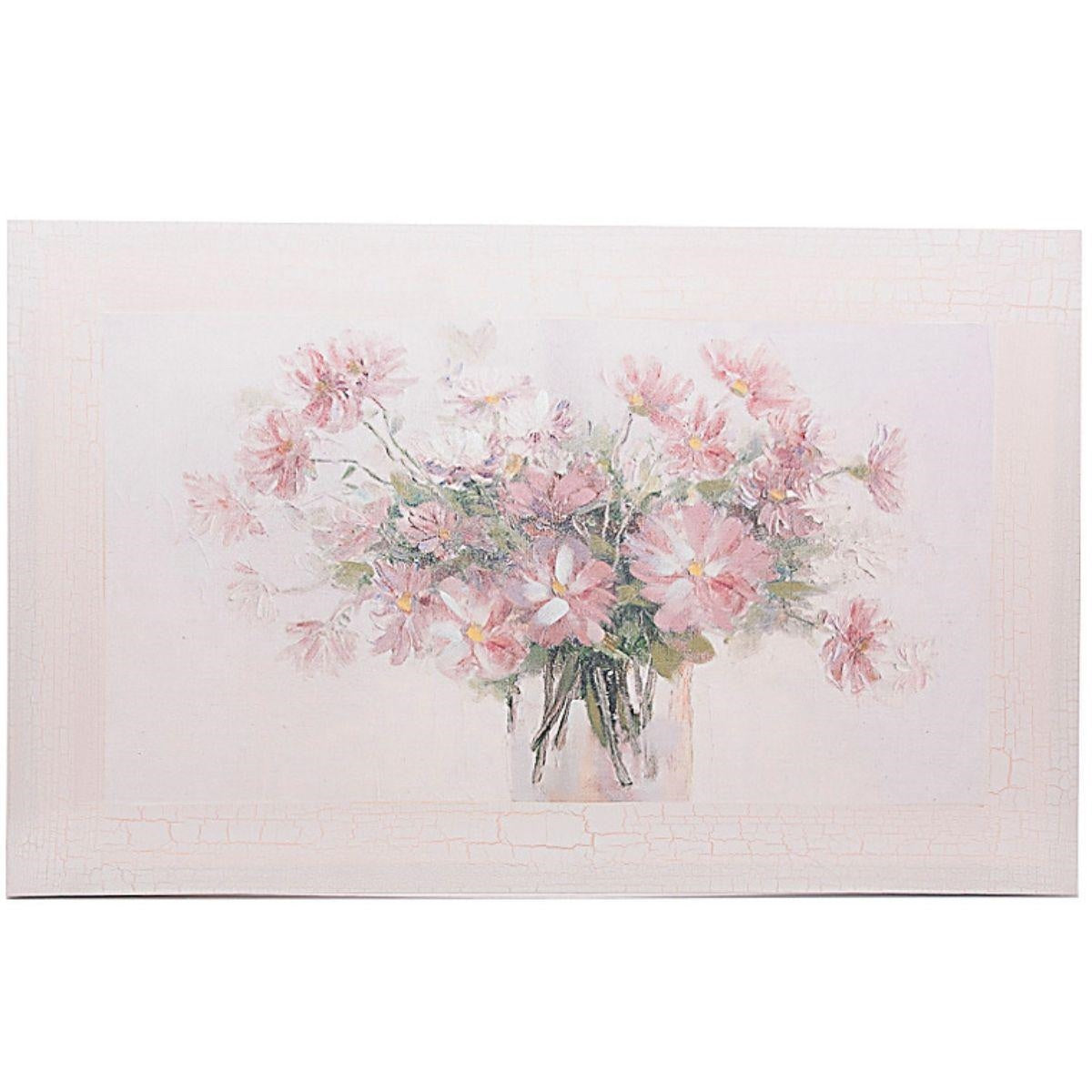 DIPINTO TELA VASO FIORI ROSA 80H50 LEGNO:FIRWOOD - MADE IN CHINA