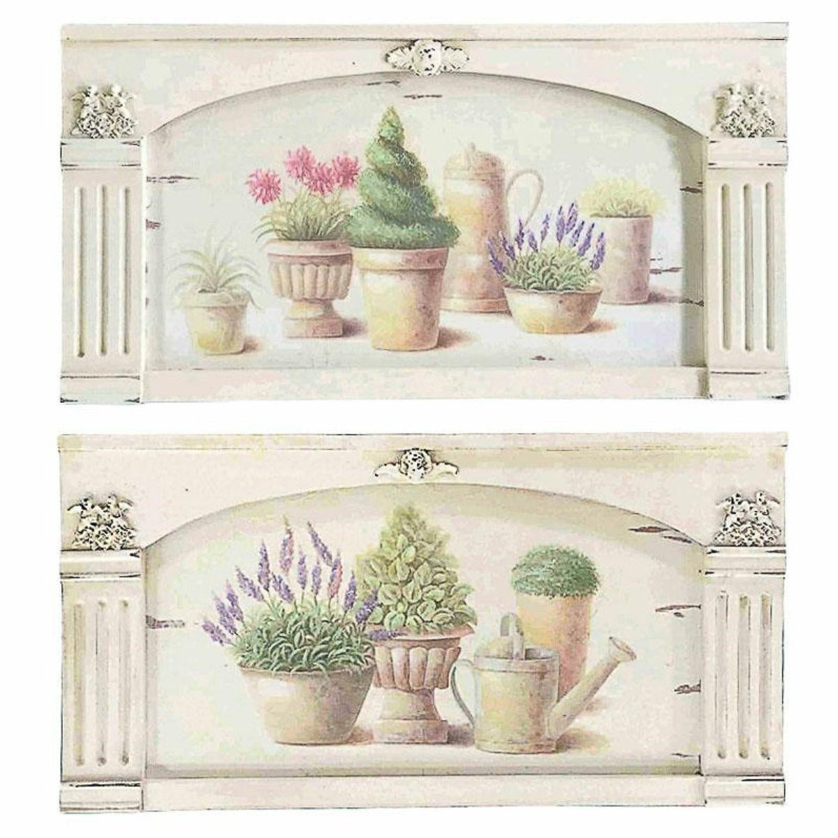 Quadro dipinto vasi di fiori in set di 2