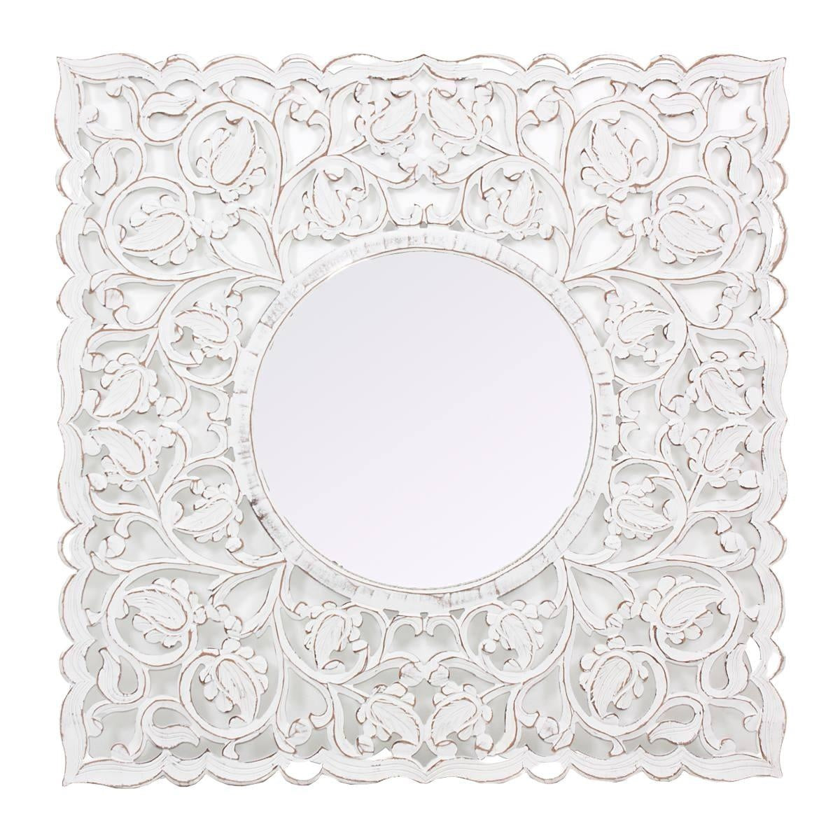 Specchio in mdf intagliato bianco 120X2H120