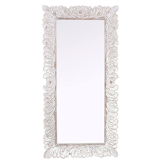 Specchio in mango intagliato sbiancato 90X3H180
