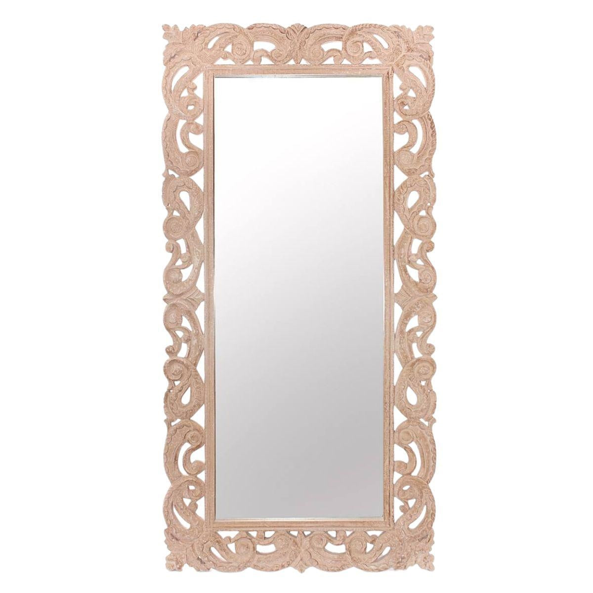 Specchio in legno di mango intagliato ed mdf 90H180