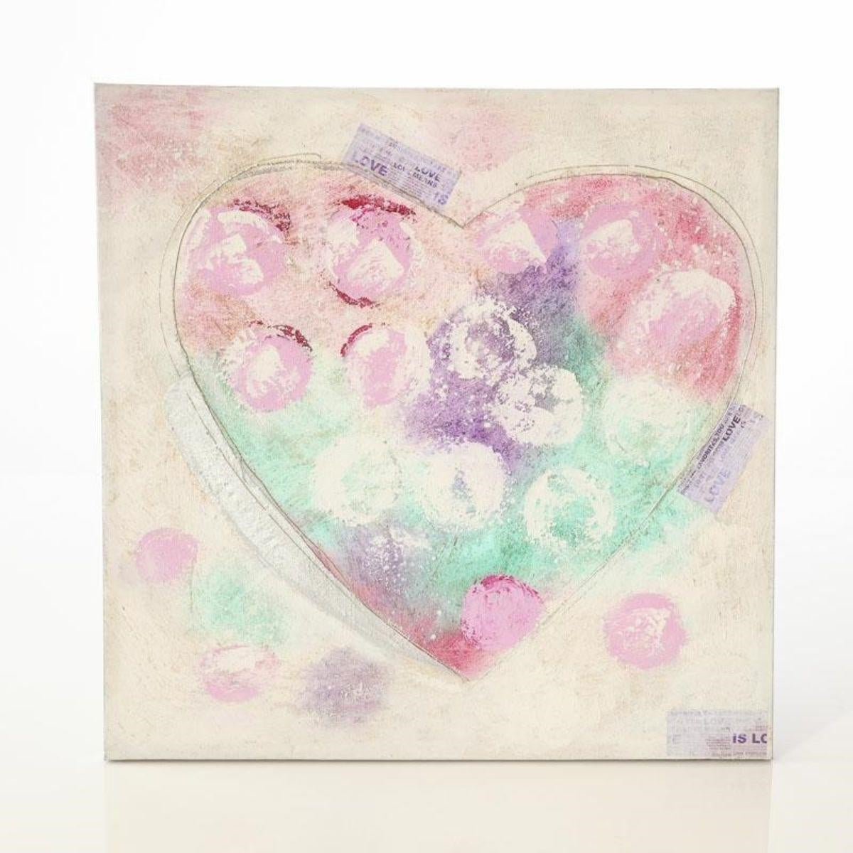 Quadro dipinto cuore colorato 80X80