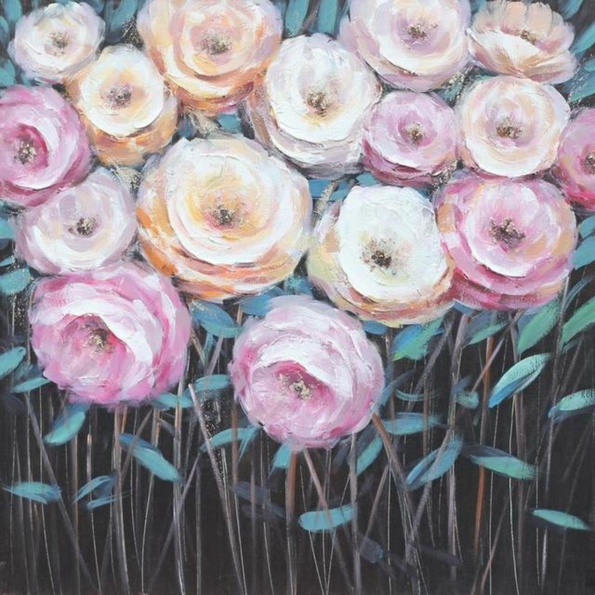 Quadro dipinto con fiori rosa 80X80 - Milano 7 Arte e Design