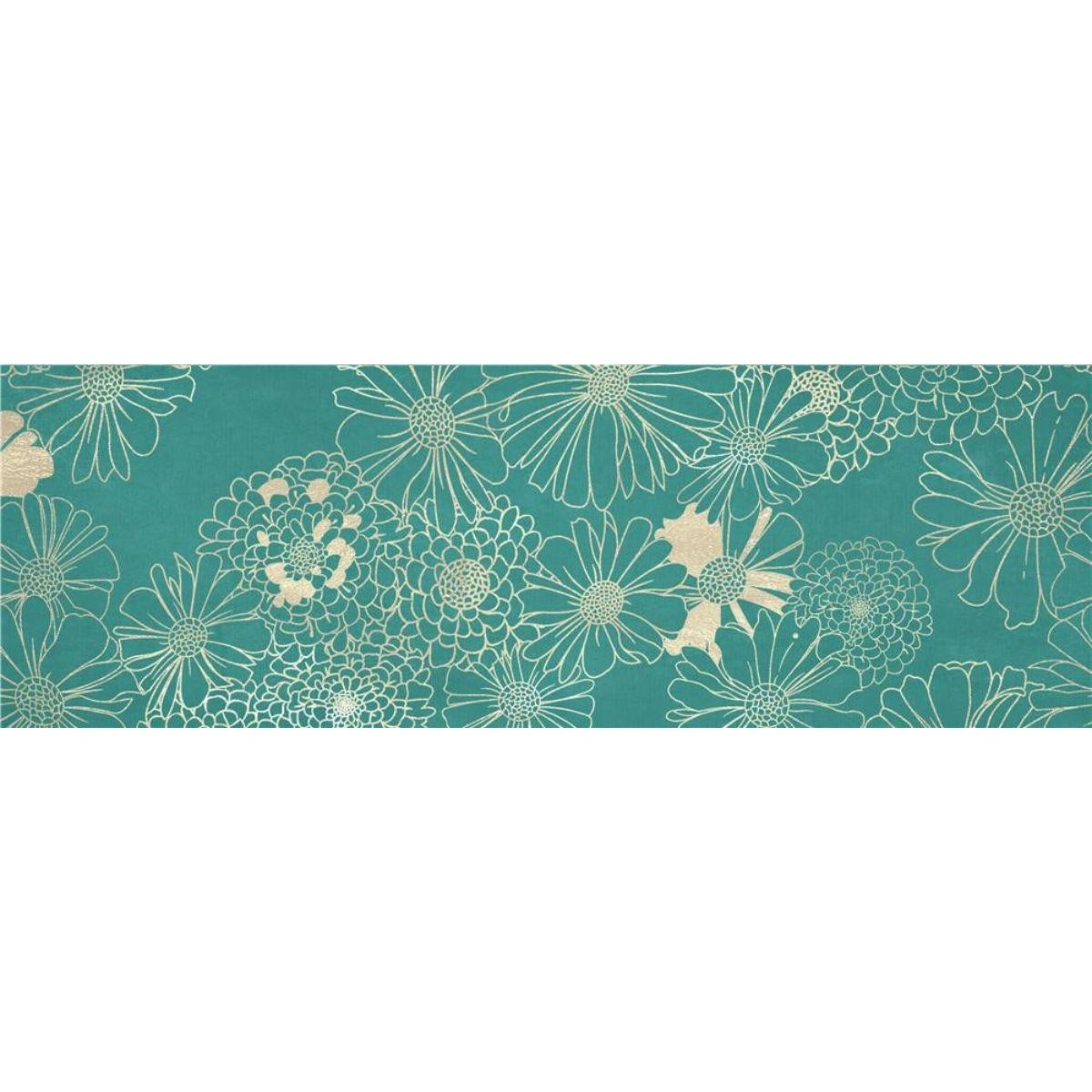 Quadro dipinto con fiori acquamarina 40X120