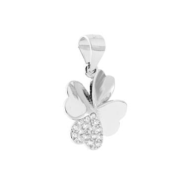 Ciondolo Quadrifoglio Cuori con Zirconi Bianchi in ARGENTO 925 Galvanica Rodio - Milano 7 Arte e Design