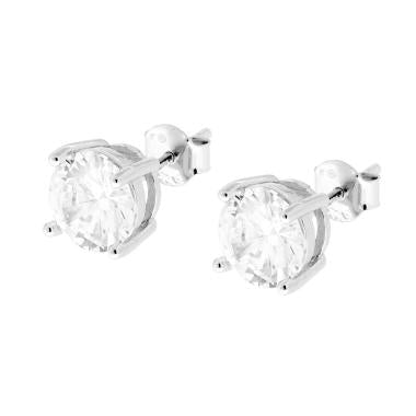 Orecchini Punto Luce Tondo con Zircone Bianco mm 8 in ARGENTO 925 Galvanica Rodio - Milano 7 Arte e Design