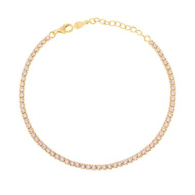 Bracciale Tennis Griffe cm 17+3 con Zirconi mm 2 Bianchi in ARGENTO 925 Galvanica Oro
