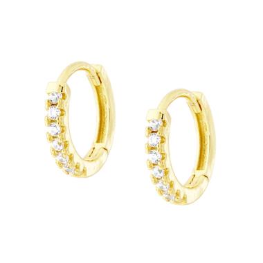 Orecchini Cerchio mm 13 con Zirconi Bianchi in ARGENTO 925 Galvanica Oro - Milano 7 Arte e Design