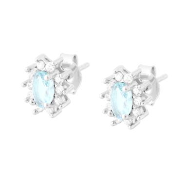 Orecchini con Zircone Ovale Acquamarina contornato con Zirconi Bianchi in ARGENTO 925 Galvanica Rodio - Milano 7 Arte e Design