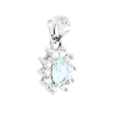 Ciondolo con Zircone Ovale Acquamarina contornato da Zirconi Bianchi in ARGENTO 925 Galvanica Rodio - Milano 7 Arte e Design