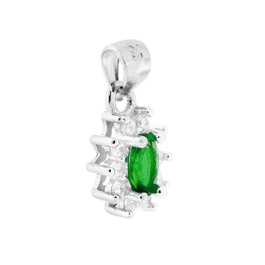 Ciondolo con Zircone Ovale Verde Smeraldo contornato da Zirconi Bianchi in ARGENTO 925 Galvanica Rodio - Milano 7 Arte e Design