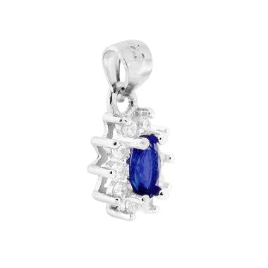 Ciondolo con Zircone Ovale Blu Zaffiro contornato da Zirconi Bianchi in ARGENTO 925 Galvanica Rodio - Milano 7 Arte e Design